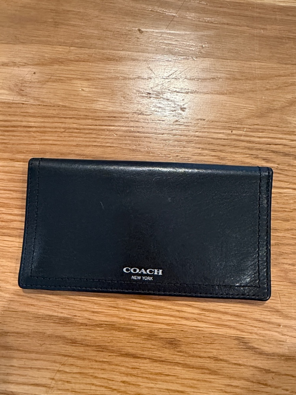 Coach Black Slim Leather Checkbook Wallet